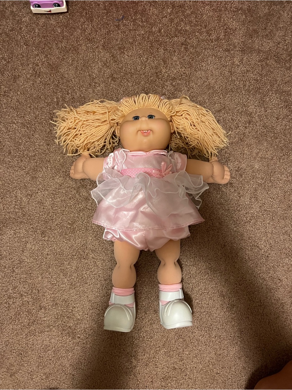 Cabbage Patch Kids Plush Pink Party Dress Rag Doll with Blonde Yarn Hair